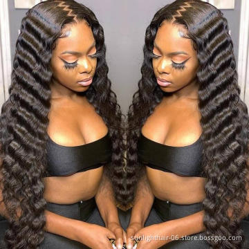 Sunlight Natural Brazilian Remy Lace front Wig 150Density deep wave 13x4Lace Front Human Hair Wigs Pre Plucked for black women